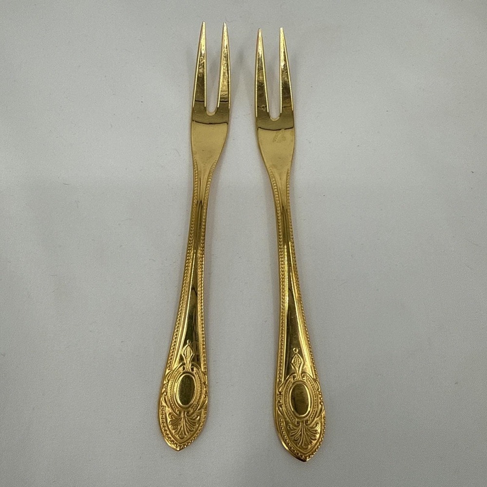 Solingen 18/10 23/24K Gold Plated Hartvergoldet Crown Collection Cold Meat Forks